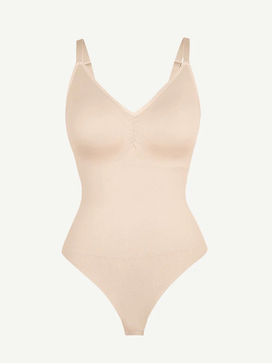 Frontvisning av Shapeify Lumi Bodysuit sømløs body i nude med innebygd BH for hverdagsbruk